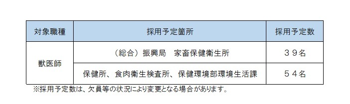 採用予定箇所及び採用予定数